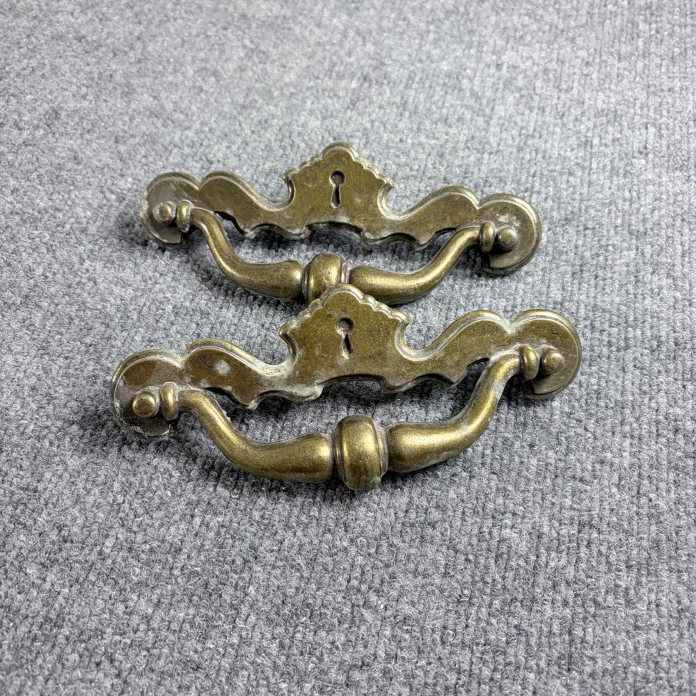 Winter Product Vintage Brass Drawer Pulls Set of 2 Chippendale